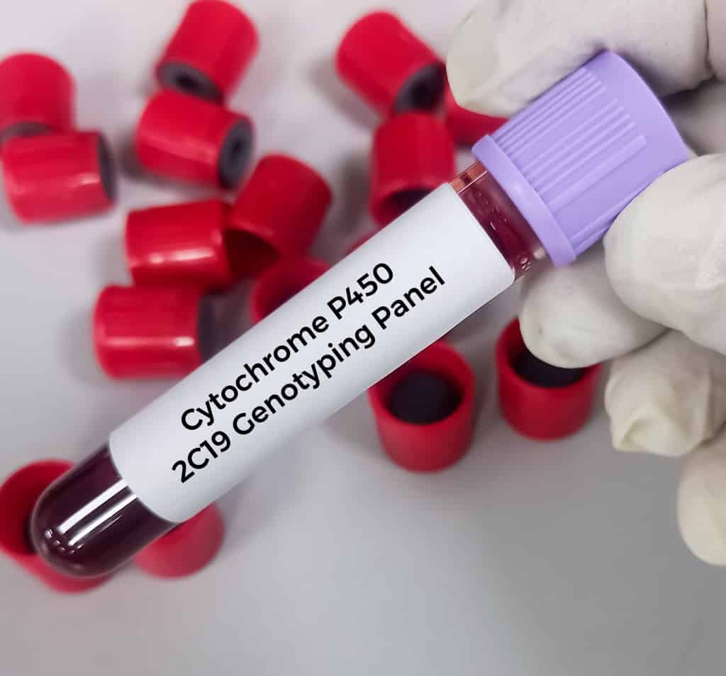 Recipiente com sangue indicando as enzimas CYP