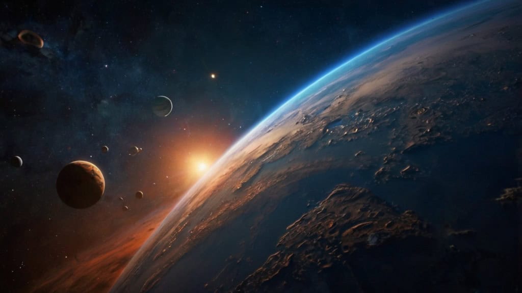Estrelas e planetas vistos a quilômetros de distância da superfície da Terra