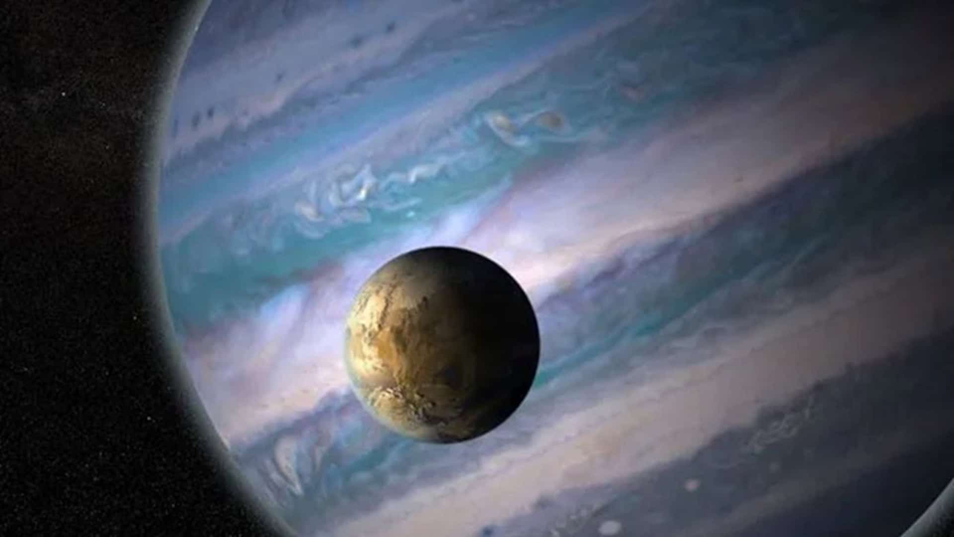 Representação artística de uma exolua orbitando um planeta gigante gasoso. Créditos: NASA GSFC/Jay Friedlander e Britt Griswold