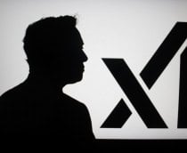 Silhueta de Elon Musk ao lado do logo da xAI