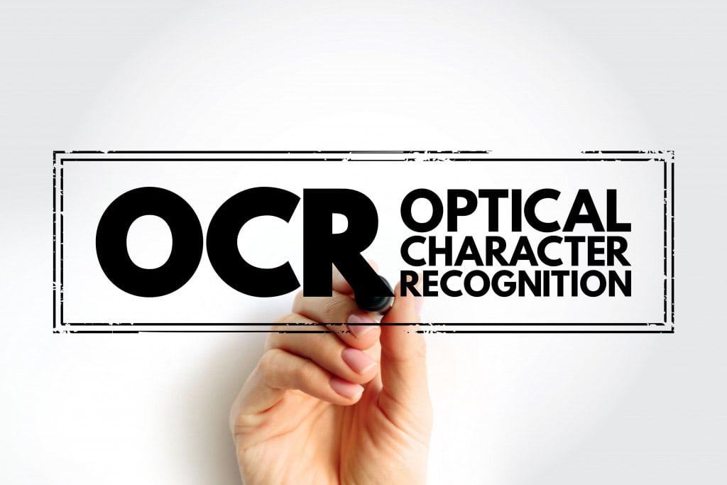 Imagem mostra OCR, que é OCR - Reconhecimento Óptico de Caracteres é o processo que converte uma imagem de texto em um formato de carimbo legível por máquina, plano de fundo do conceito de tecnologia do acrônimo