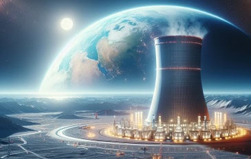 Usina nuclear em alta definição na Lua, com paisagem lunar vasta, tecnologia futurista e superfície prateada