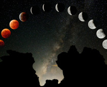 Imagem panorâmica do eclipse lunar total da Superlua de Sangue registrada em Taiwan