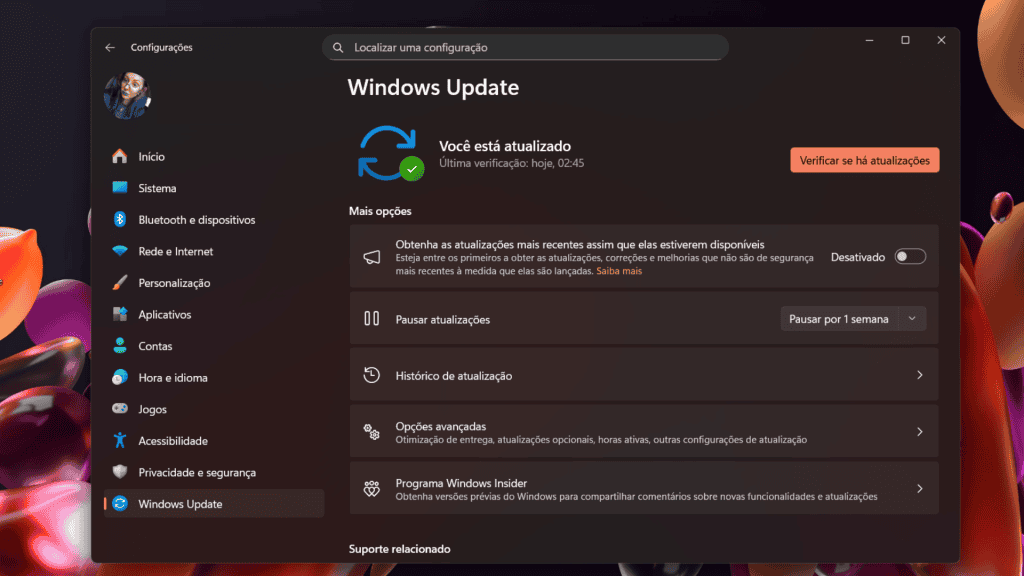 Captura de tela com configuração do Windows 11