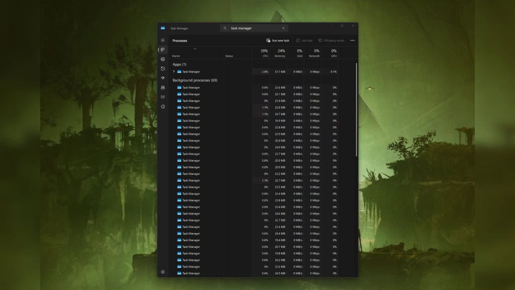Captura de tela de janela do Gerenciador de Tarefas com vários Gerenciadores de Tarefa listados