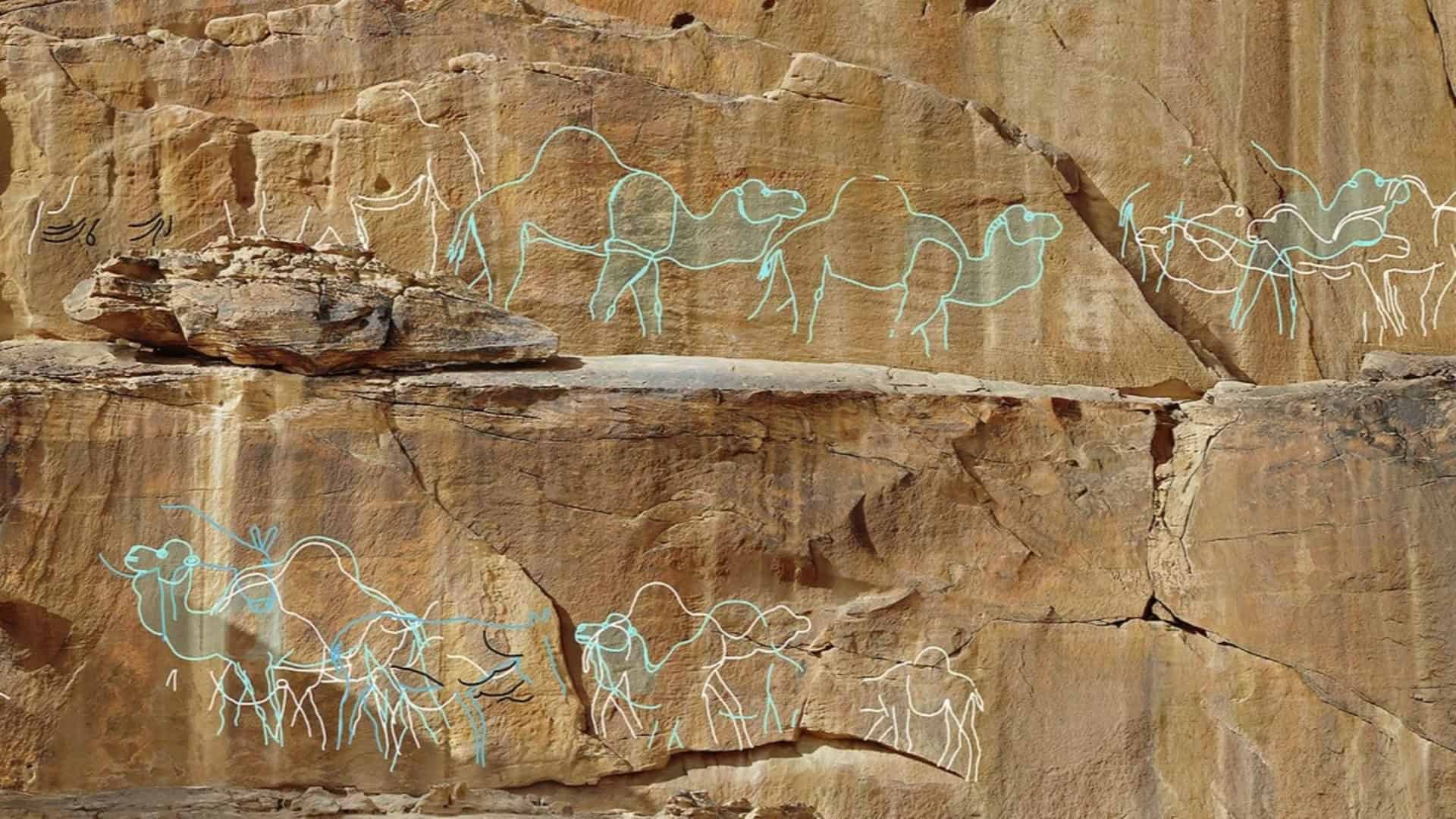 Gravuras gigantes no deserto do Nefud, na Arábia Saudita,