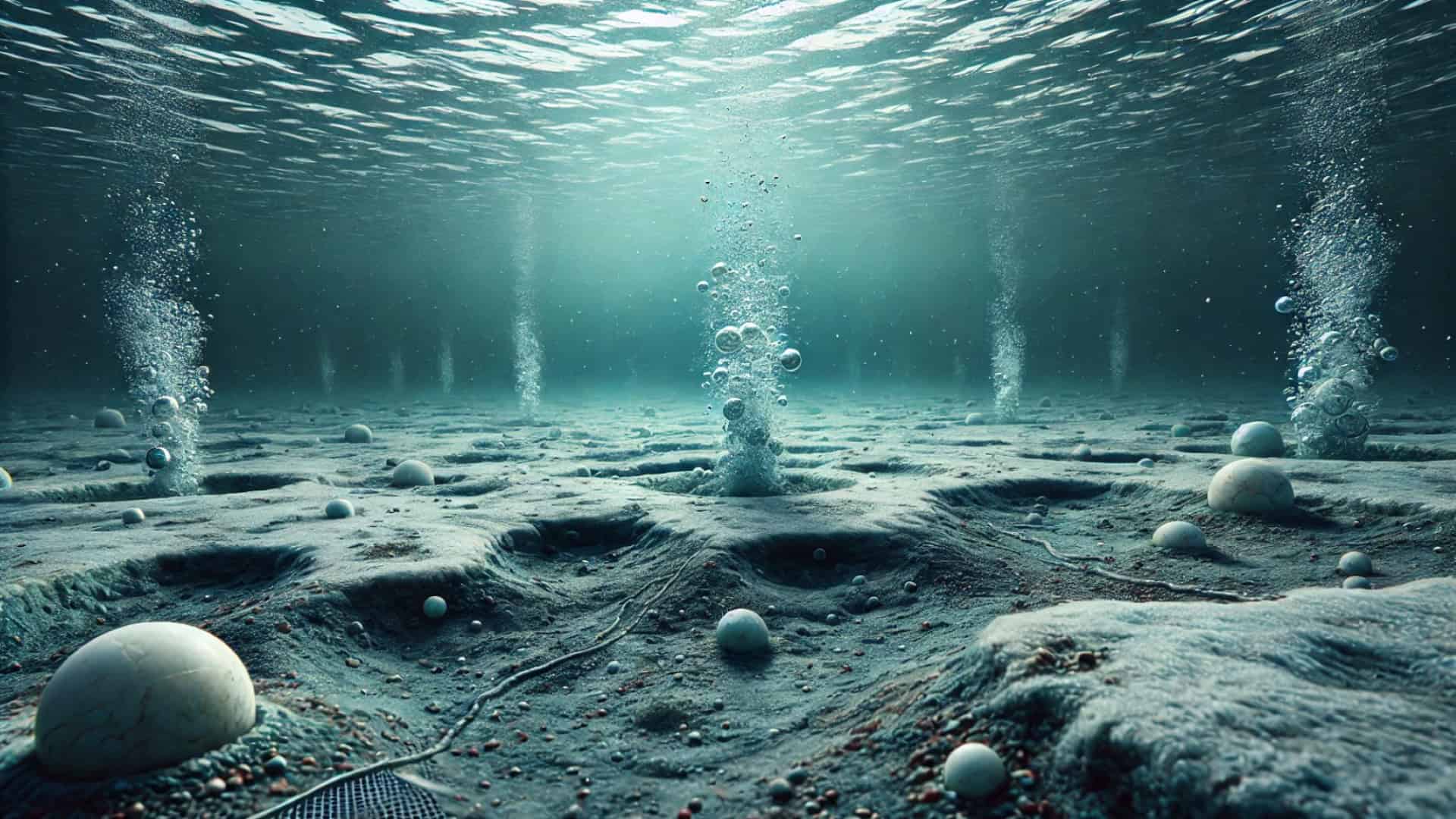 Imagem que simula um vazamento de metano no oceano (Imagem: Olhar Digital)