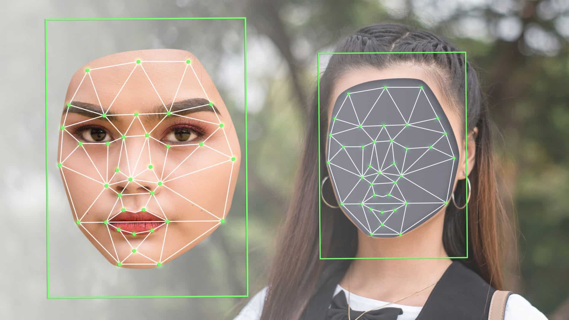 Ilustração de mulher jovem com rosto descolado no estilo deepfake