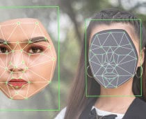Ilustração de mulher jovem com rosto descolado no estilo deepfake
