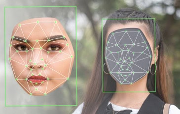 Ilustração de mulher jovem com rosto descolado no estilo deepfake