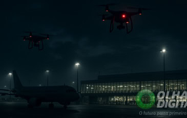 Drones sobrevoando pista de aeroporto na Alemanha, na Europa