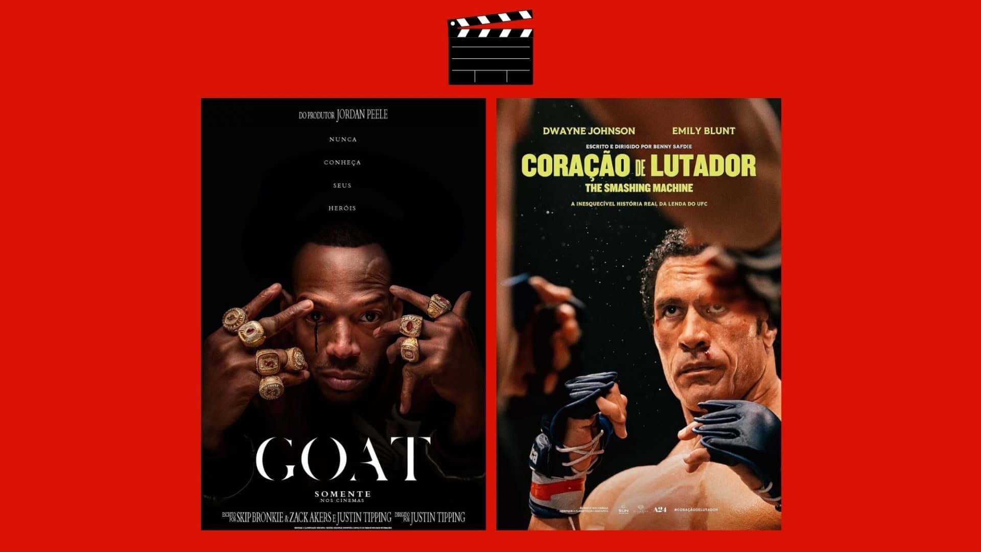 Montagem com pôsteres de Goat e Coração de Lutador, dois entre os filmes que estreiam nos cinemas em 2 de outubro de 2025