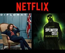 Montagem com pôsteres das séries A Diplomata e Splinter Cell, duas entre os lançamentos da Netflix na semana entre 13 e 19 de outubro de 2025