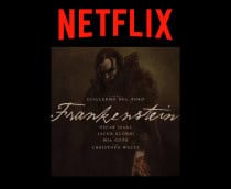 Montagem com pôster do filme Frankenstein, da Netflix