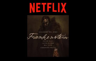 Montagem com pôster do filme Frankenstein, da Netflix