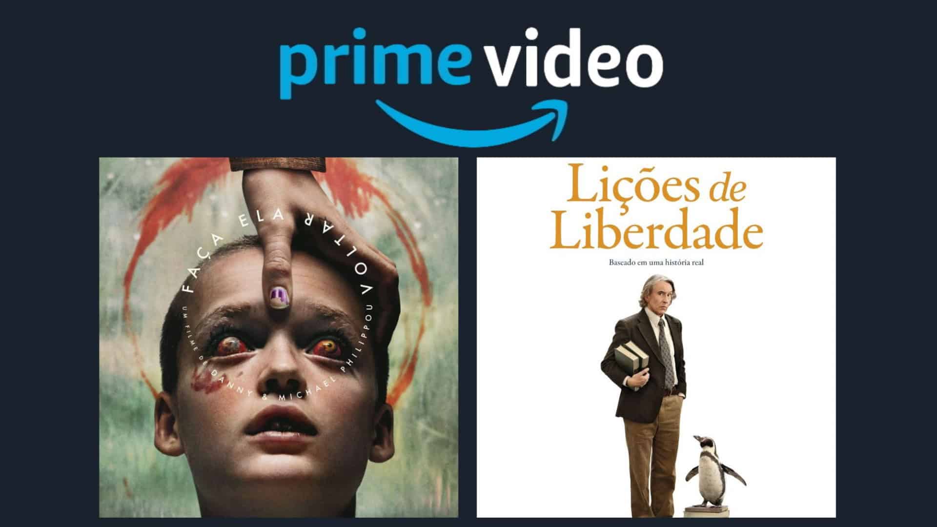 Montagem com pôsteres de Faça Ela Voltar e Lições de Liberdade, dois entre os lançamentos da semana no Prime Video
