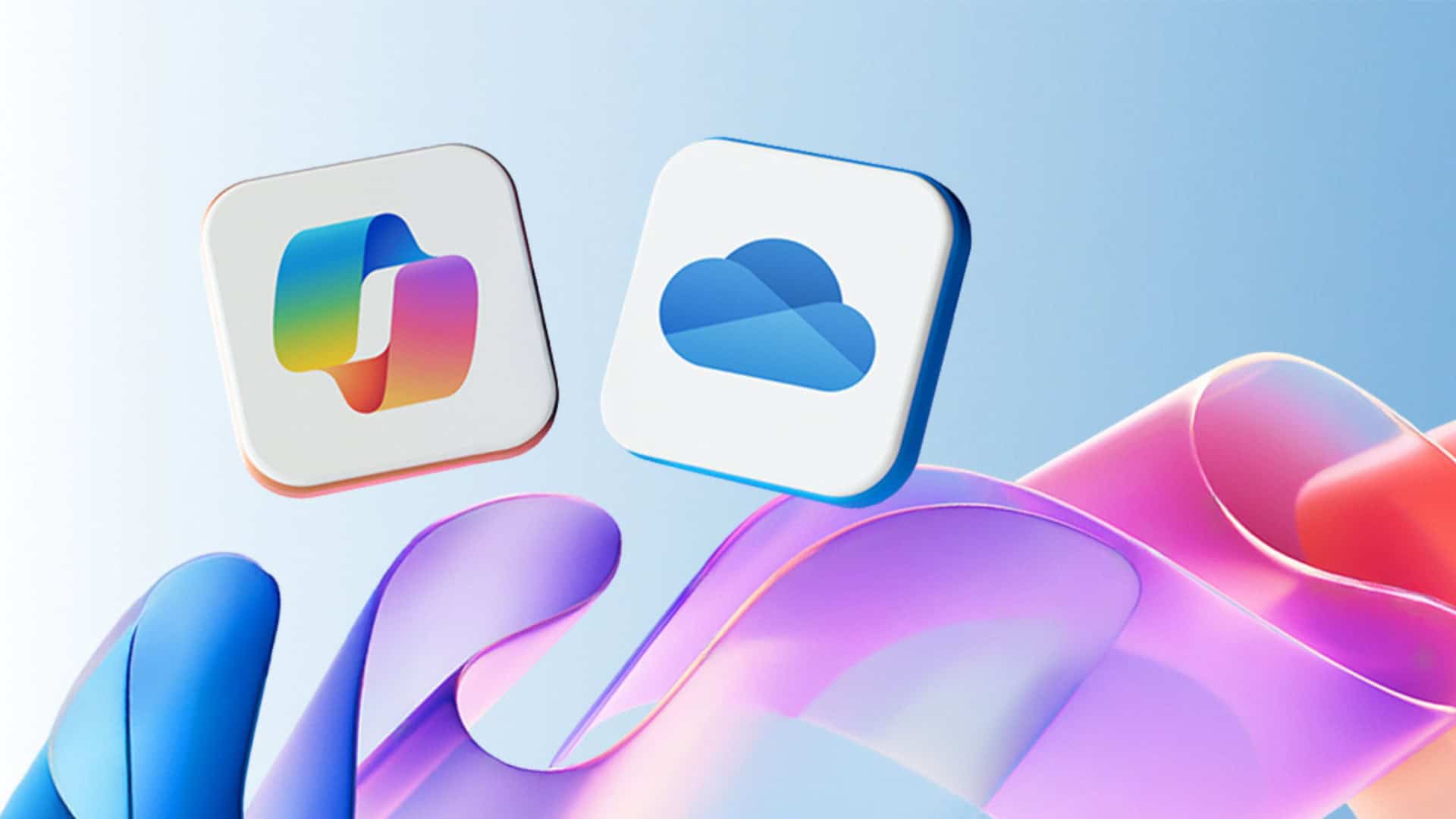 Ilustração de ícones do Copilot e do OneDrive da Microsoft