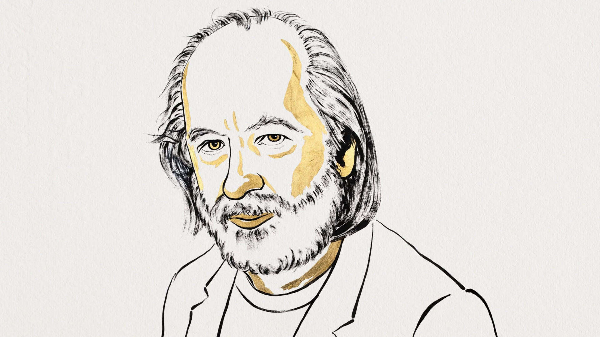 Ilustração de retrato do autor húngaro László Krasznahorkai, que venceu o Nobel de Literatura de 2025