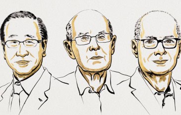 Ilustração de retratos de Susumu Kitagawa, Richard Robson e Omar Yaghi, vencedores do Prêmio Nobel de 2025