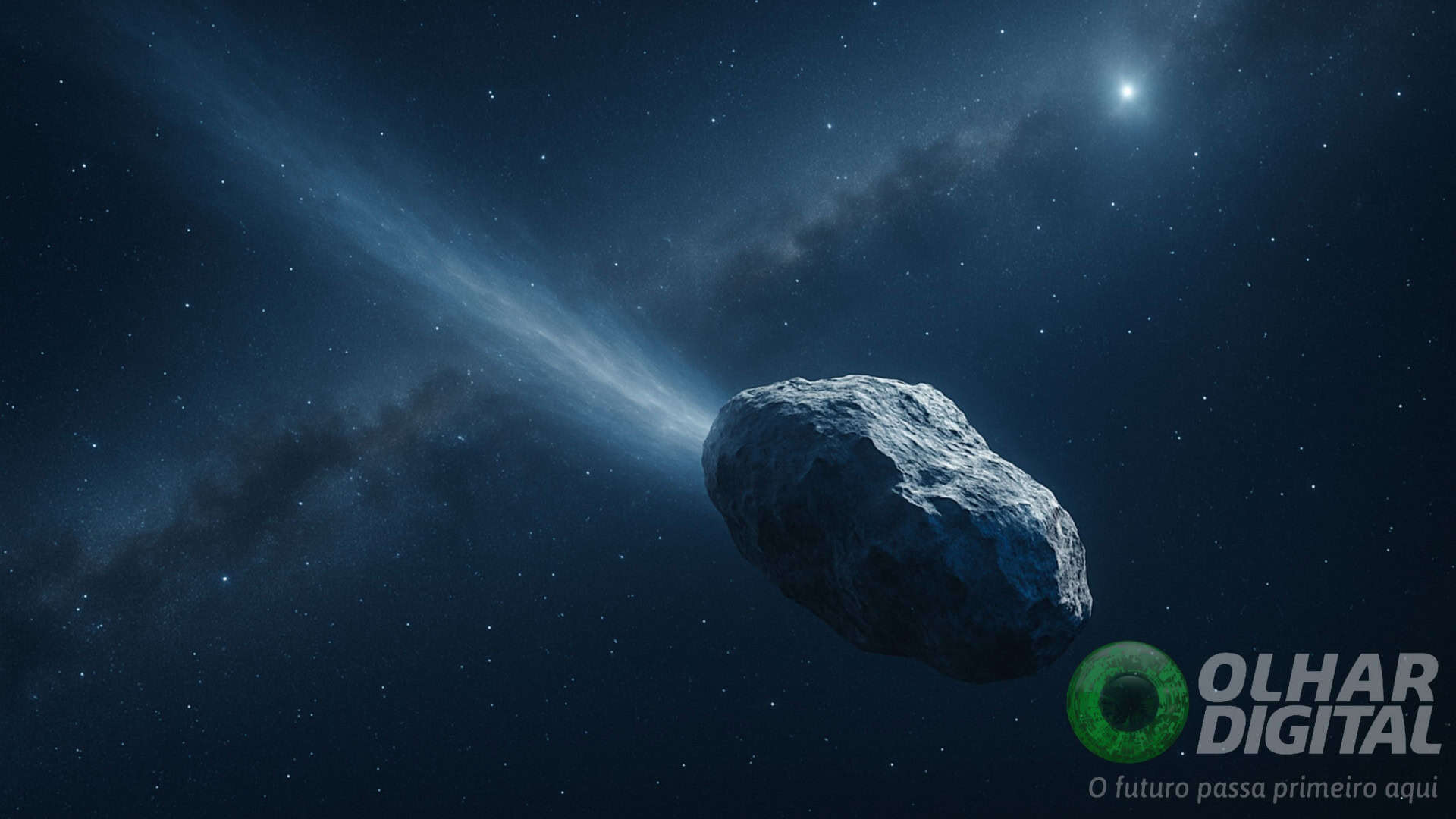 Ilustração de cometa cruzando o espaço