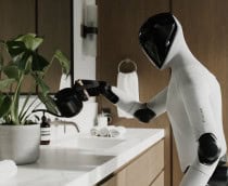 Robô Figure 03 colocando água em planta