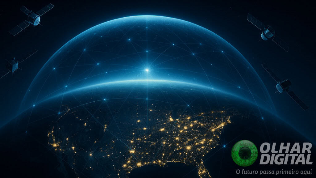 Ilustração de satélites envolta de Domo de Ouro dos Estados Unidos