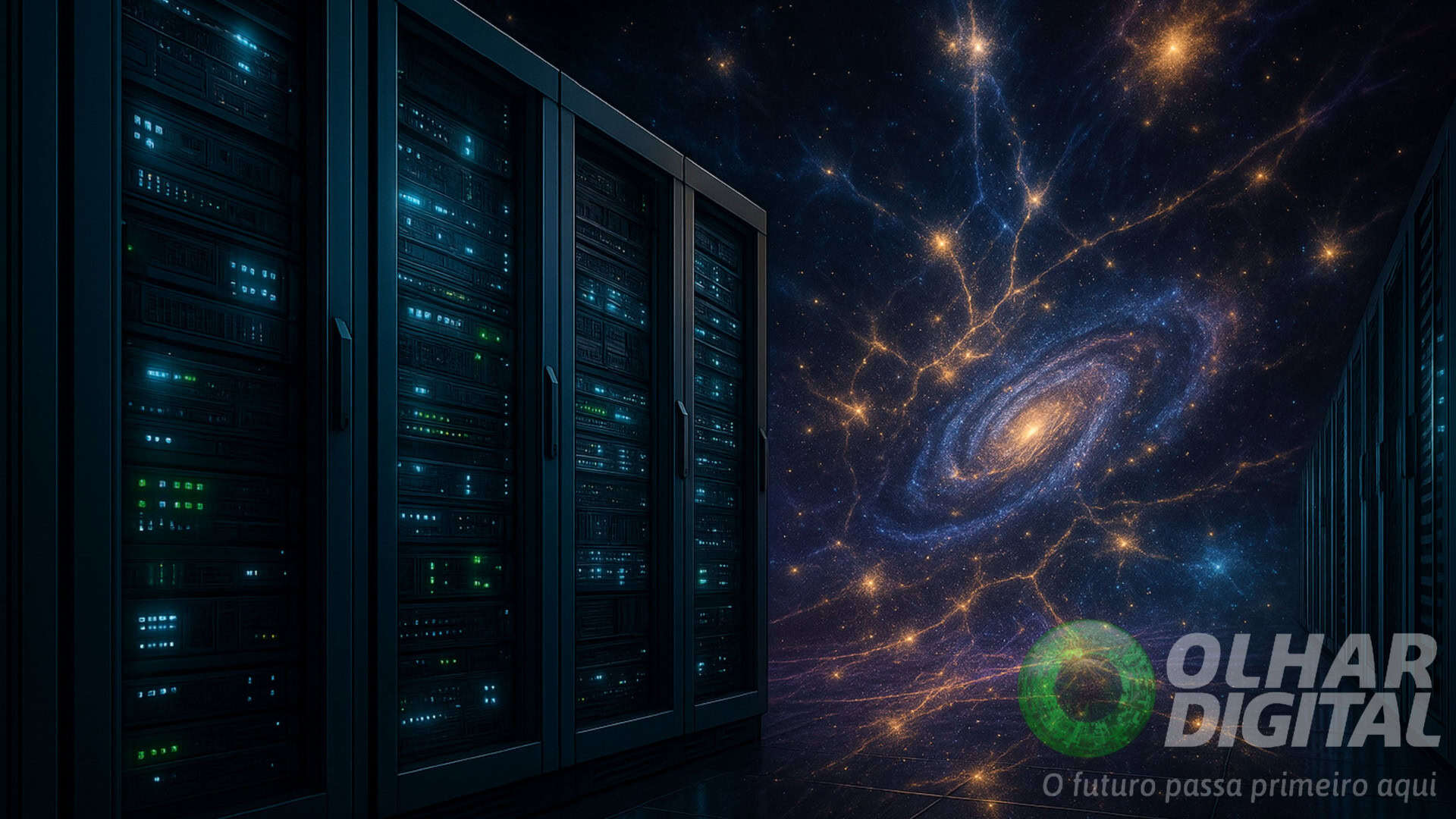 Ilustração de supercomputador simulando Universo e matéria escura