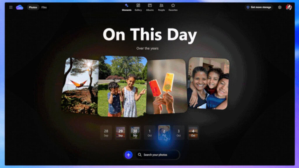 Tela do recurso On This Day do OneDrive da Microsoft