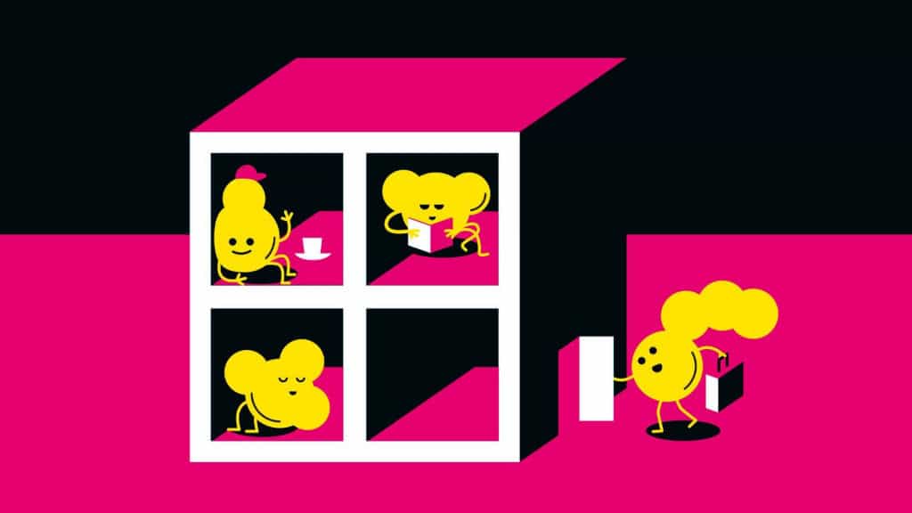 Ilustração de moléculas em nichos de um cubo vazado