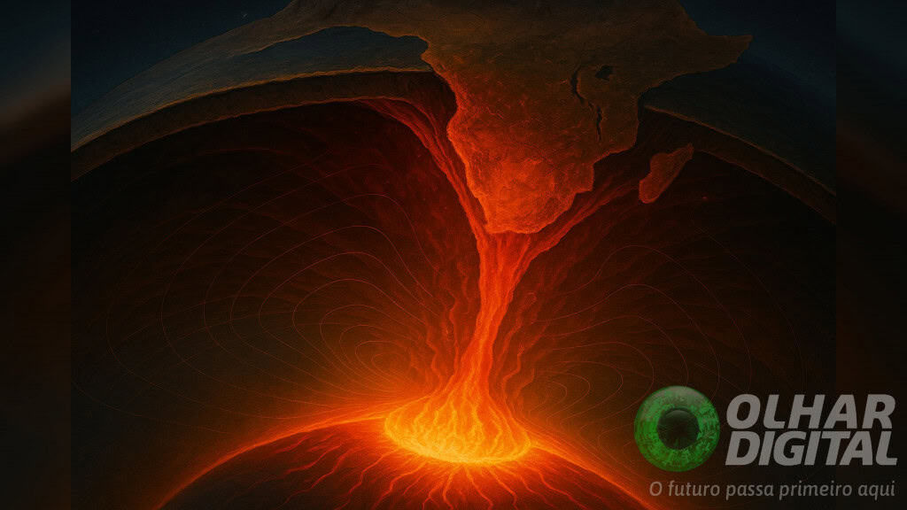 Ilustração de transformação ocorrendo nas profundezas do planeta Terra