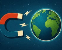 Ilustração de um ímã gigante atraindo a Terra