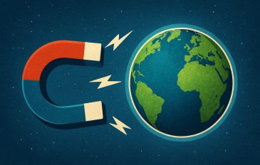 Ilustração de um ímã gigante atraindo a Terra