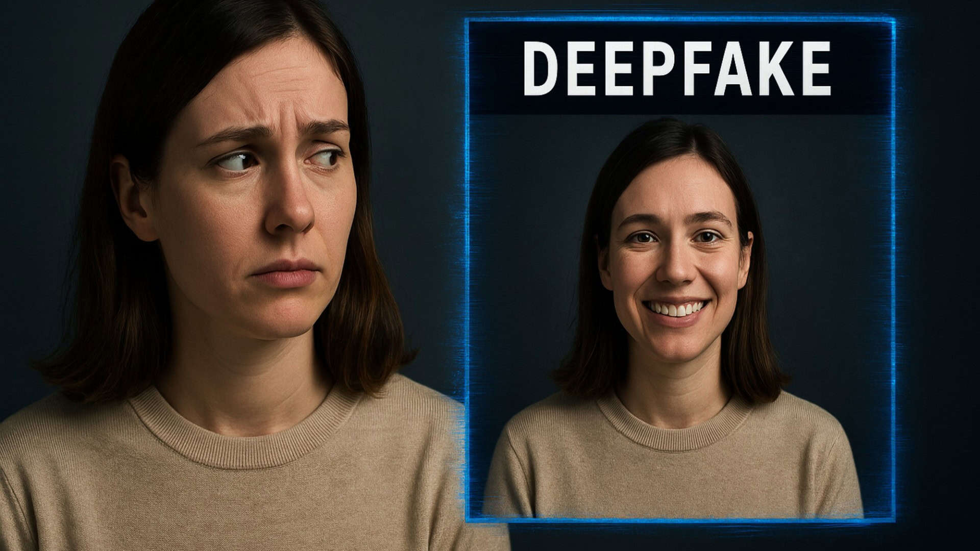 Mulher com cara de desconfiada vendo outro perfil fake se passando por ela