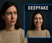 Mulher com cara de desconfiada vendo outro perfil fake se passando por ela