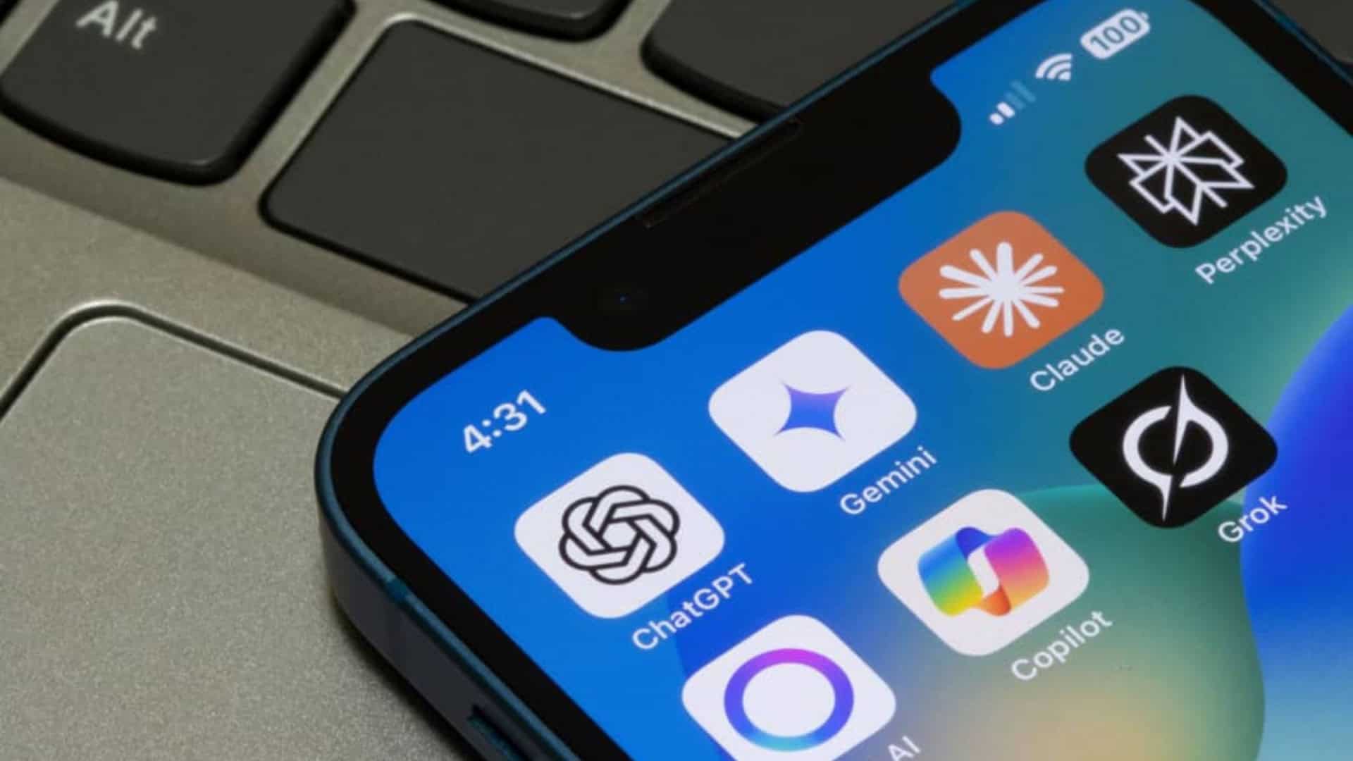 Aplicativos de inteligência artificial (IA) num iPhone