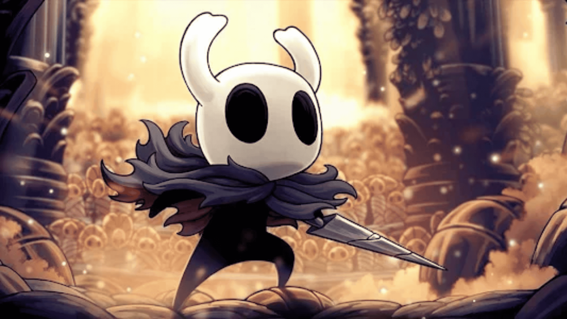 cena do jogo Hollow Knight com o personagem principal