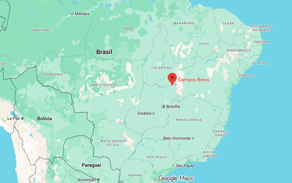 Mapa do Google mostrando onde se localiza Campos Belos