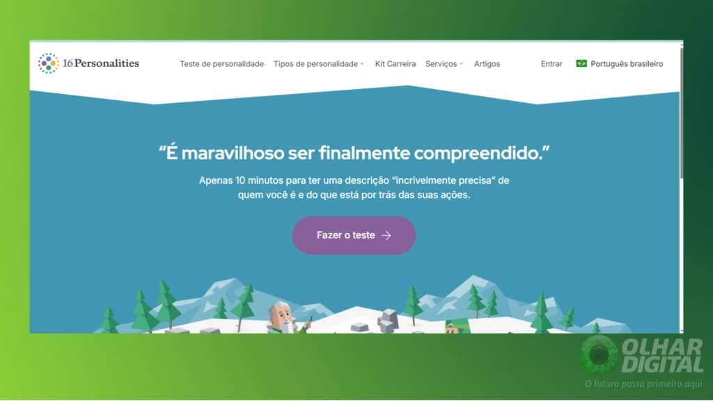 Print de site com os "16 Personalidades" com um exemplo de perguntas presentes no teste  /   Crédito: Reprodução