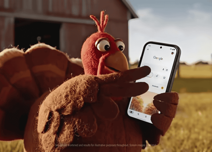 Propaganda do Google com IA retrata peru animado e estreia em TV e cinemas