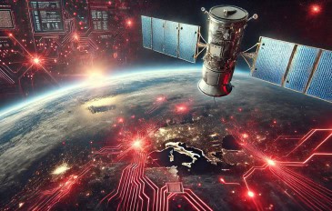ilustração de um satélite geoestacionário sendo hackeado