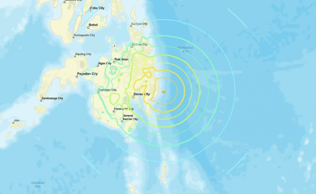 Mapa da área do terremoto