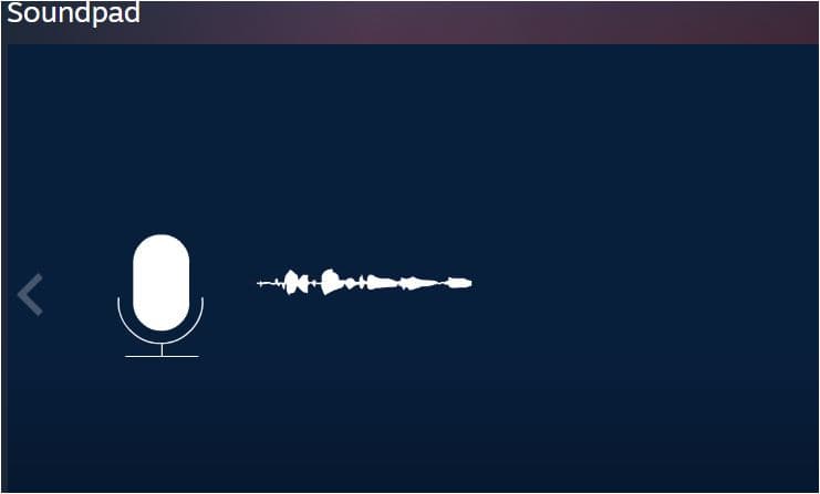 Interface escura com ícone branco de microfone à esquerda e ondas sonoras azuis à direita, indicando gravação ou reprodução de áudio.