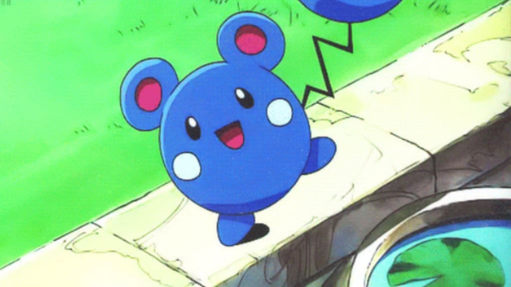 Pokémon Azurill andando em frente a um lago