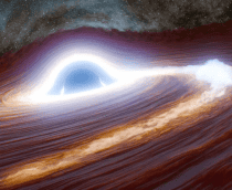 Ilustração da maior e mais distante erupção de buraco negro já vista. (Crédito da imagem: Caltech/R. Hurt (IPAC))