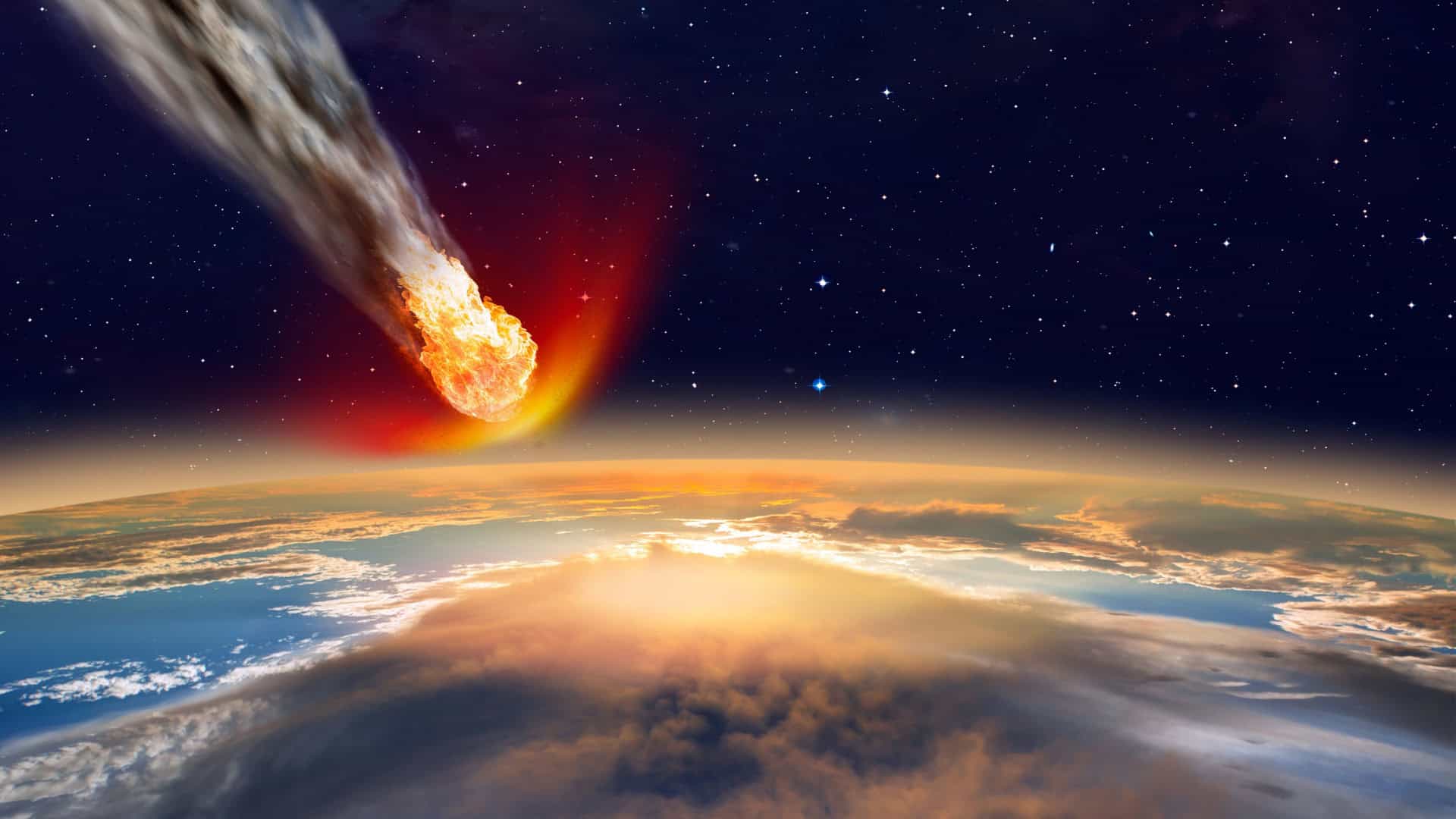 Ilustração de asteroide caindo na Terra