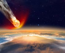 Ilustração de asteroide caindo na Terra
