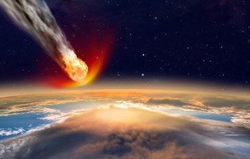 Ilustração de asteroide caindo na Terra