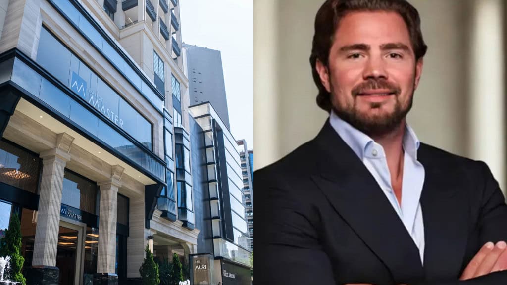 Montagem com fotos do Banco Master e do seu controlador, Daniel Vorcaro