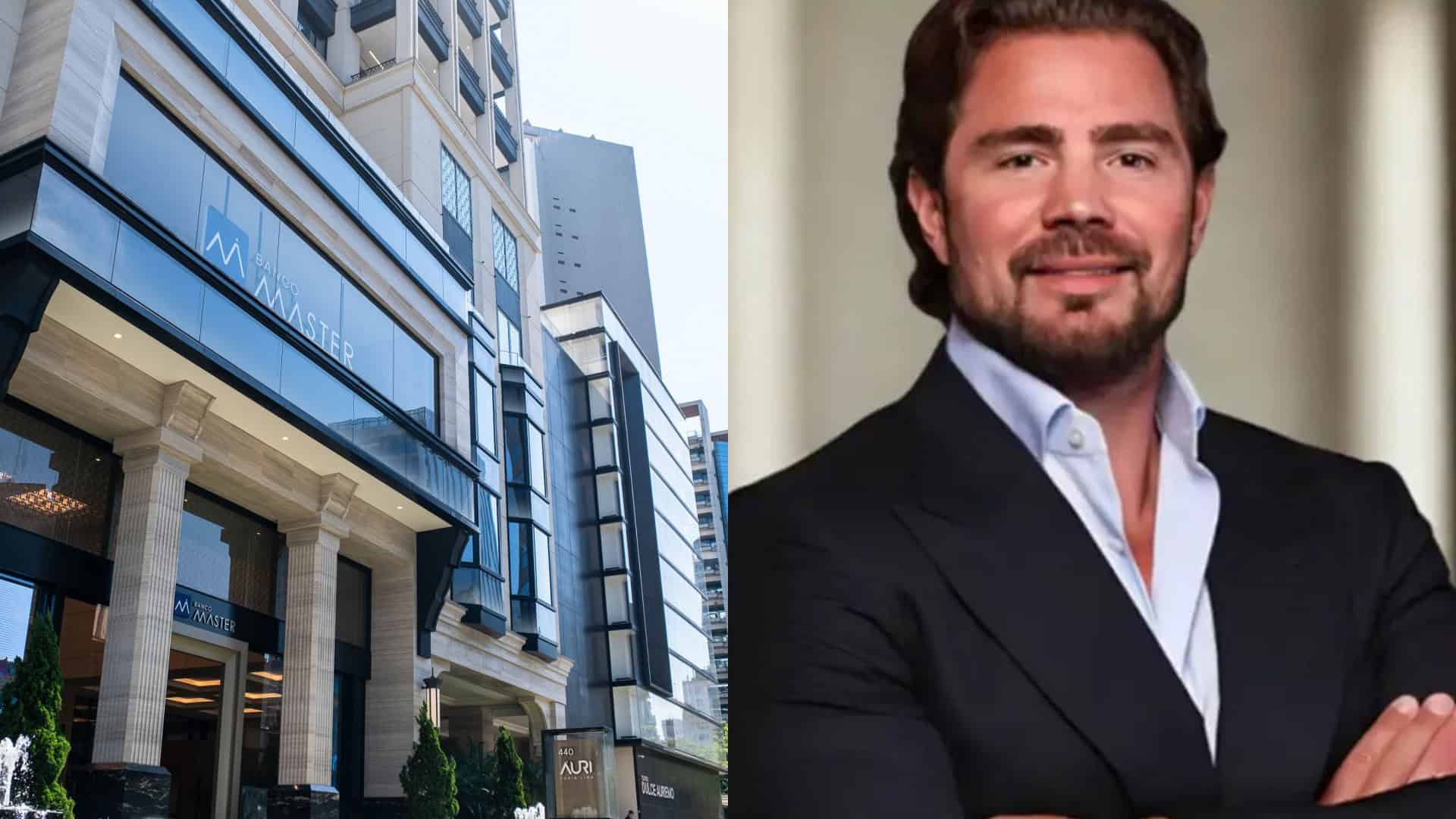 Montagem com fotos do Banco Master e do seu controlador, Daniel Vorcaro