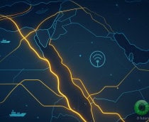 Ilustração de mapa de cabos submarinos de internet de big techs no Mar Vermelho